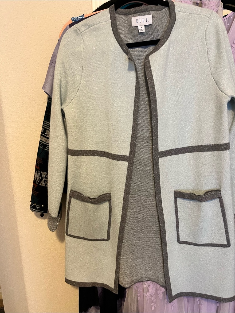 ELLE Mint Green Open-Front Blazer with Charcoal Trim